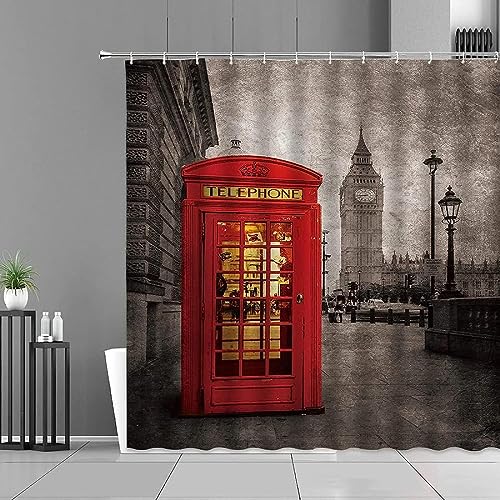 Tizhweqo Duschvorhang 200x200 London Duschvorhang England Badezimmer Vorhang Antischimmel Wasserdicht 3D Effekt Duschvorhänge Textil Polyester Stoff für Badewannen mit Haken von Tizhweqo