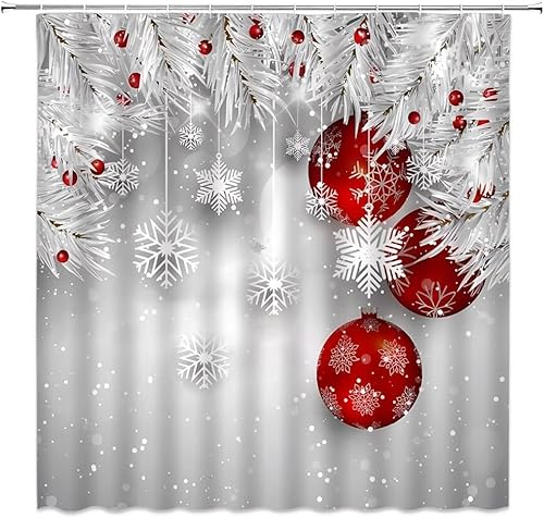 Tizhweqo Duschvorhang 200x200 Weihnachten Duschvorhang Weihnachtskugeln Badezimmer Vorhang Antischimmel Wasserdicht 3D Effekt Duschvorhänge Textil Polyester Stoff für Badewannen mit Haken C908 von Tizhweqo