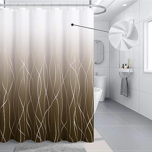 Tizhweqo Duschvorhang 240x200 Braun Duschvorhang Braun Badezimmer Vorhang Antischimmel Wasserdicht 3D Effekt Duschvorhänge Textil Polyester Stoff für Badewannen mit Haken von Tizhweqo