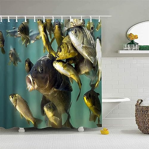 Tizhweqo Duschvorhang 240x200 Fisch Duschvorhang Fisch Badezimmer Vorhang Antischimmel Wasserdicht 3D Effekt Duschvorhänge Textil Polyester Stoff für Badewannen mit Haken von Tizhweqo