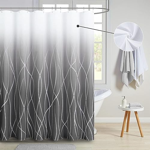 Tizhweqo Duschvorhang 240x200 Grau Duschvorhang Grau Badezimmer Vorhang Antischimmel Wasserdicht 3D Effekt Duschvorhänge Textil Polyester Stoff für Badewannen mit Haken von Tizhweqo