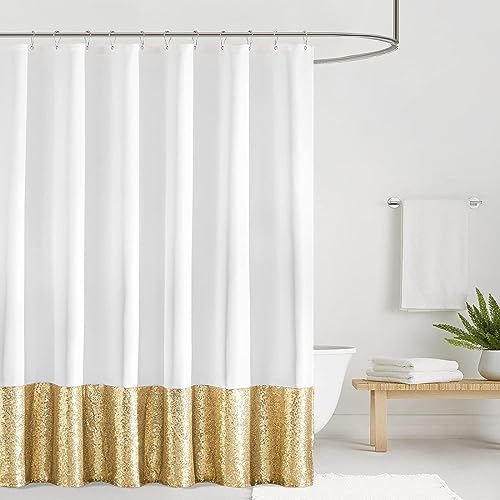 Tizhweqo Duschvorhang 240x200 Weißes Gold Duschvorhang Weißes Gold Badezimmer Vorhang Antischimmel Wasserdicht 3D Effekt Duschvorhänge Textil Polyester Stoff für Badewannen mit Haken von Tizhweqo