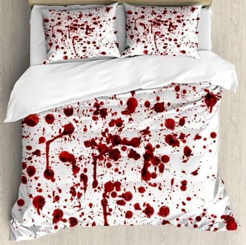 Tizhweqo Halloween Bettwäsche 135x200 Rot Bettwäsche Set Weiche Mikrofaser 3D Druck Blut Bettbezug Set mit Reißverschluss Bettbezüge und 2 Kissenbezug 80x80 cm B6529 von Tizhweqo