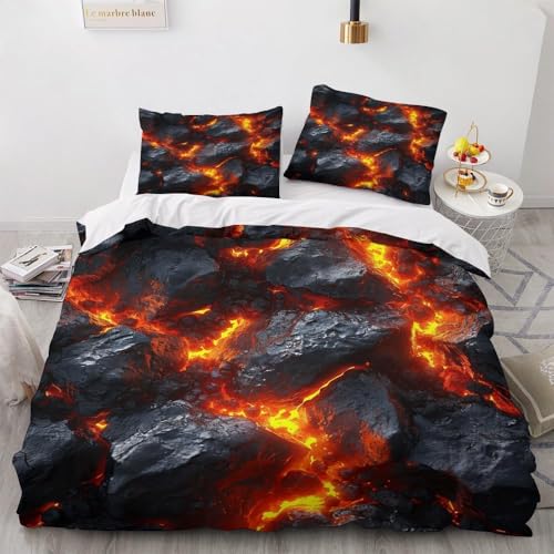 Tizhweqo Magma Bettwäsche 135x200 Magma Bettwäsche Set Weiche Mikrofaser 3D Druck Magma Bettbezug Set mit Reißverschluss Bettbezüge und 2 Kissenbezug 80x80 cm q4183 von Tizhweqo