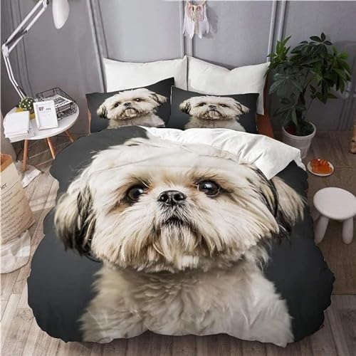Tizhweqo Shih Tzu Bettwäsche 135x200 Shih Tzu Bettwäsche Set Weiche Mikrofaser 3D Druck Hundetier Bettbezug Set mit Reißverschluss Bettbezüge und 2 Kissenbezug 80x80 cm C811 von Tizhweqo