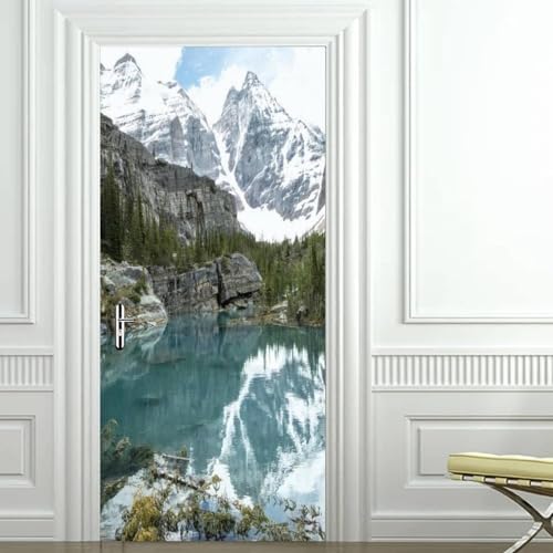 Tizhweqo Türtapete Selbstklebend 80x210 Schneebedeckte Berge Türfolie Türposter Schneebedeckte Berge Fototapete Türklebefolie Wandbild Türaufkleber Wandtapete 3D Effekt für Wohnzimmer Küche 5826a von Tizhweqo