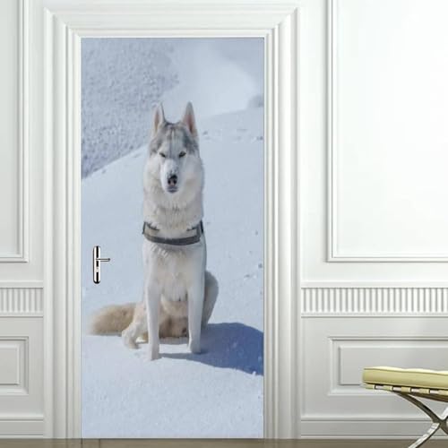 Tizhweqo Türtapete Selbstklebend 85x215 Husky Türfolie Türposter Husky Fototapete Türklebefolie Wandbild Türaufkleber Wandtapete 3D Effekt für Wohnzimmer Schlafzimmer Küche 5809a von Tizhweqo