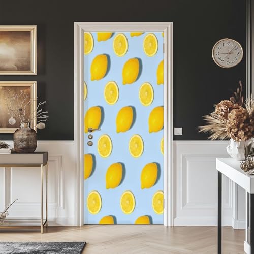 Tizhweqo Türtapete Selbstklebend 85x215 Zitrone Türfolie Türposter Zitrone Fototapete Türklebefolie Wandbild Türaufkleber Wandtapete 3D Effekt für Wohnzimmer Schlafzimmer Küche 5863a von Tizhweqo