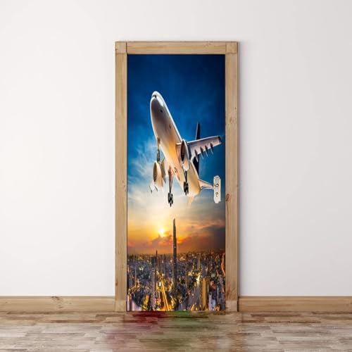 Tizhweqo Türtapete Selbstklebend 86x200 Flugzeug Türfolie Türposter Flugzeug Fototapete Türklebefolie Wandbild Türaufkleber Wandtapete 3D Effekt für Wohnzimmer Schlafzimmer Küche 5837a von Tizhweqo