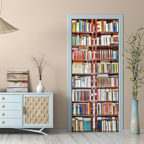 Tizhweqo Türtapete Selbstklebend 95x215 Bücherregal Türfolie Türposter Bücherregal Fototapete Türklebefolie Wandbild Türaufkleber Wandtapete 3D Effekt für Wohnzimmer Schlafzimmer Küche 5849a von Tizhweqo