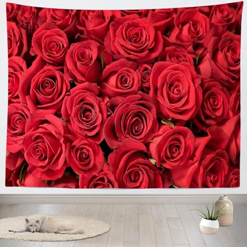 Tizhweqo Wandteppich 3D Rote Rose, Wandbehang Gross Romantisches Thema, Wandtuch Rote Rose Tapisserie Tapestry für Schlafzimmer Wohnzimmer Wohnheim Deko 200x200 cm GT1505 von Tizhweqo