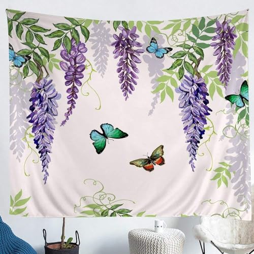 Tizhweqo Wandteppich 3D Schmetterling, Wandbehang Lila Blume, Wandtuch Schmetterling Tapisserie Tapestry für Schlafzimmer Wohnzimmer Wohnheim Deko 200x200 cm X3017 von Tizhweqo