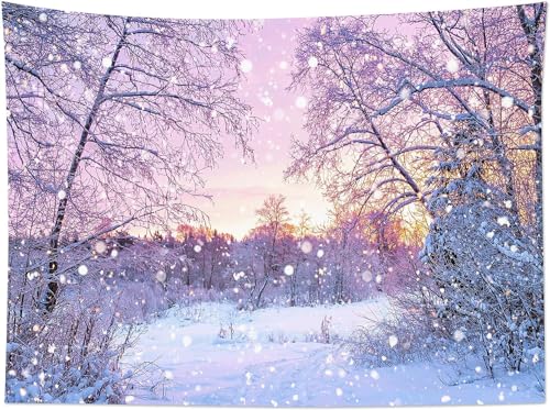 Tizhweqo Wandteppich 3D Wald-Schnee-Szene, Wandbehang Winter, Wandtuch Wald-Schnee-Szene Tapisserie Tapestry für Schlafzimmer Wohnzimmer Wohnheim Deko 130x150 cm X1268 von Tizhweqo