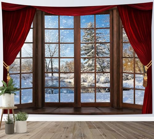 Tizhweqo Wandteppich 3D Weihnachts-Thema, Wandbehang Winter Schnee, Wandtuch Weihnachts-Thema Tapisserie Tapestry für Schlafzimmer Wohnzimmer Wohnheim Deko 200x200 cm X1043 von Tizhweqo