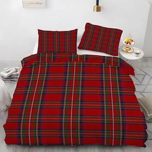 Tizhweqo Weihnachten Bettwäsche 220x240 Rot Kariert Bettwäsche Set Weiche Mikrofaser 3D Druck Winter Bettbezug Set mit Reißverschluss Bettbezüge und 2 Kissenbezug 80x80 cm A7397 von Tizhweqo