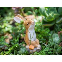 Miniatur-Fee-Kleine Kaninchen Sitzen Auf Stein Hören Von Musik Tierfigurines Fairy Garden Lieferungen & Zubehör Terrarium Figuren von TizzleByTizzle