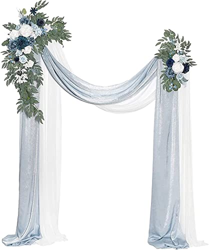 Künstliche Hochzeitsbogen-Blumen in Blau (4er-Pack), 2 Stück Hochzeitslauben-Blumengirlanden und 2 Stück Drapierstoff, staubige Rosen-Hochzeitsgirlanden für die Hintergrunddekoration bei Zeremonien von Tkasniy