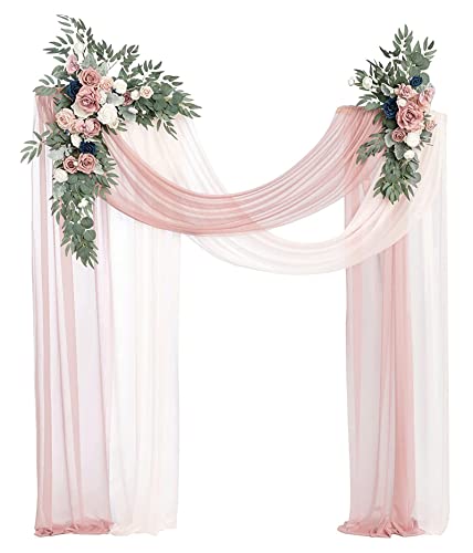 Künstlicher Hochzeitsbogen Blumen Set(4 Stück) – 2 Stück staubige Rosen-Bogenblumen-Swag mit 2 Stück Bogen-Drapierungsstoff, Blumenbogen für Zeremoniendekoration von Tkasniy