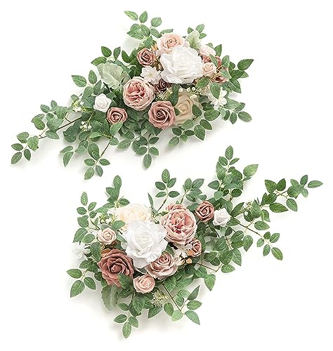 Tkasniy 2pcs künstliche Hochzeit Willkommensschild Blumen, Dusty Rose Hochzeit Bogen Blumen, gefälschte Blumenarrangements Tisch Blumen für rustikale Hochzeit Rezeption Backdrop Decor von Tkasniy