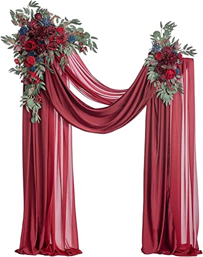 Tkasniy Künstlicher Hochzeitsbogen Blumen Set(4 Stück) – 2 Stück staubige Rosen-Bogenblumen-Swag mit 2 Stück Bogen-Drapierungsstoff, Blumenbogen für Zeremoniendekoration von Tkasniy