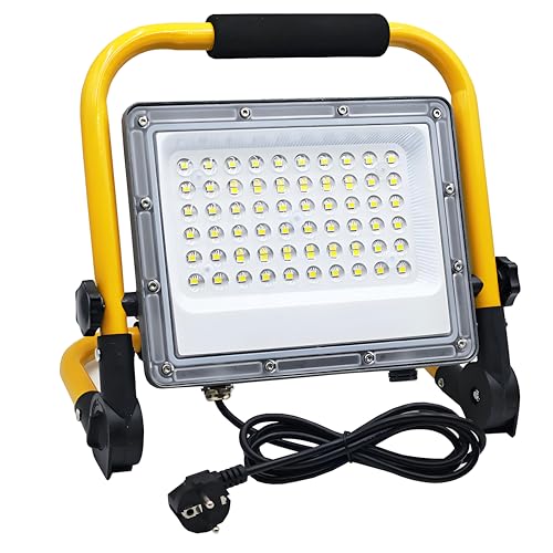 LED Baustrahler 50W, 5000LM Arbeitsleuchte Strahler, LED Arbeitsleuchte mit Stecker, IP66 Wasserdicht mit 2M Kabel, 6500K, Tragbarer Faltbarer Ständer, Geeignet für Werkstatt, Baustelle, Garage LED Baustrahler 50W, 5000LM Arbeitsleuchte Strahler, LED Arbeitsleuchte mit Stecker, IP66 Wasserdicht mit 2M Kabel, 6500K, Tragbarer Faltbarer Ständer, Geeignet für Werkstatt, Baustelle, Garage von Tkdaksy