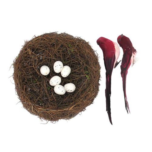 Saisonaler gewebter Vogelnest Korb Dekoration komplett mit künstlichen Eiern gefiederter Vogel für den Innenbereich saisonale Displays Ostern Foto Requisiten Saisonaler gewebter Vogelnest Korb Dekoration komplett mit künstlichen Eiern gefiederter Vogel für den Innenbereich saisonale Displays Ostern Foto Requisiten von Tkidplw