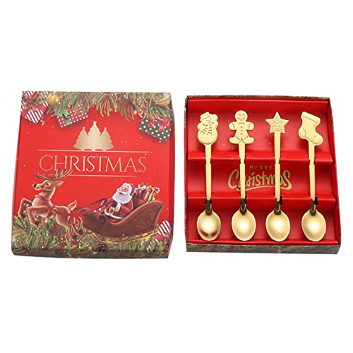 Set mit 4 Edelstahl-Kaffeelöffeln mit Weihnachtsmotiven, Kaffee-/Dessertlöffel-Set von Tkidplw