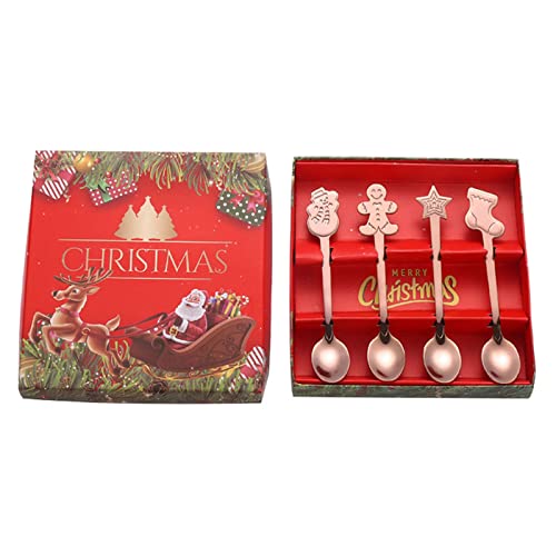 Set mit 4 Edelstahl-Kaffeelöffeln mit Weihnachtsmotiven, Kaffee-/Dessertlöffel-Set von Tkidplw