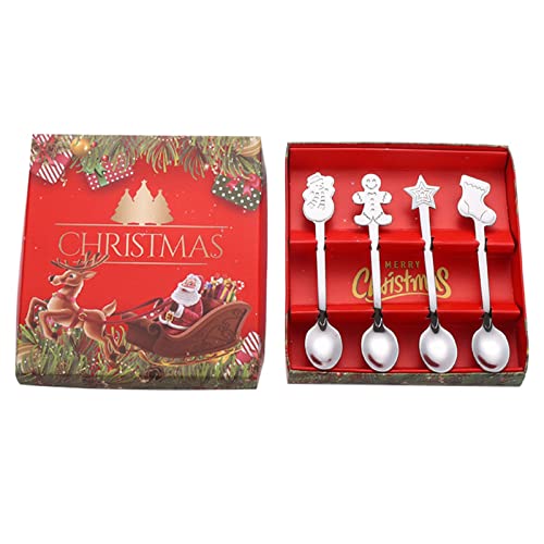 Set mit 4 Edelstahl-Kaffeelöffeln mit Weihnachtsmotiven, Kaffee-/Dessertlöffel-Set Set mit 4 Edelstahl-Kaffeelöffeln mit Weihnachtsmotiven, Kaffee-/Dessertlöffel-Set von Tkidplw