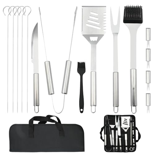 Tking 15-Teiliges Grillbesteck-Set aus Edelstahl Grillzubehör für Männer Geschenk Geburtstag Hochwertiges Grillbesteck-Set Koffer Perfekt für Gasgrill, Holzkohlegrill und Camping von Tking