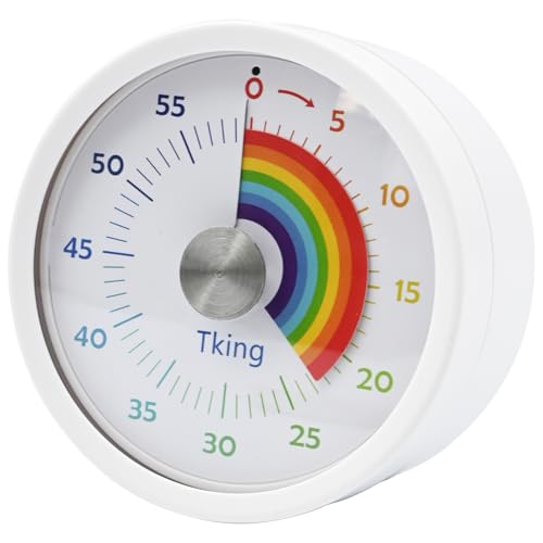 Tking Visual Timer 60 Minuten RegenbogenfarbenTimer mit Magnethalterung, Kinder Zahnputztimer Leise, Regenbogen Zeitmanagement Tool für Küche, Klassenzimmer (Weiß-Runderstil) von Tking