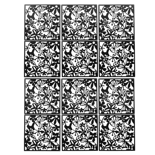 12 Pcs Hängend Raumteiler, DIY Klassisch Bildschirme mit 48 Eisen Ringe, Deko Wandaufkleber, Datenschutz & Multifunktionale, für Schlafzimmer Arbeitszimmer Salons, Schwarz von TkkMivcOC