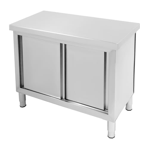 Catering Arbeitstisch Edelstahltisch mit Unterschrank, Arbeitsschrank mit Schiebetüren,Gastro-Edelstahlschrank für Küche Restaurant Garage (Silber, Zentimeter, 95, Zentimeter, 100, Zentimeter, 50) von TkkMivcOC