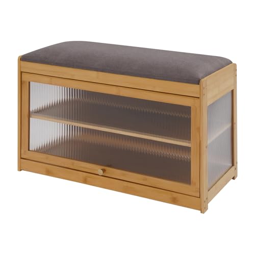 TkkMivcOC 2 Etagen Schuhschrank mit Sitzbank, Modernes Geschlossene Schuhregal mit Sitzfläche Sitzpolster, Fußhocker für Eingangsbereiche Flure Schlafzimmer, 70 x 32 x 42 cm (Log Farbe) von TkkMivcOC