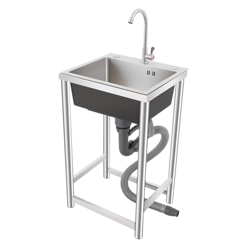 TkkMivcOC Edelstahl Spültisch, Freistehende Waschbecken mit Wasserhahn und Ablassvorrichtung, 1 Becken, Küchenspüle Einbecken für Restaurant Wäscherei Außen, 45x41x75cm TkkMivcOC Edelstahl Spültisch, Freistehende Waschbecken mit Wasserhahn und Ablassvorrichtung, 1 Becken, Küchenspüle Einbecken für Restaurant Wäscherei Außen, 45x41x75cm von TkkMivcOC
