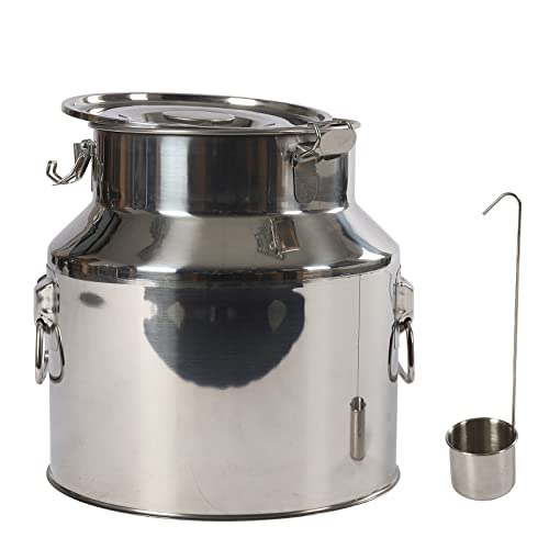 TkkMivcOC Milchkanne Edelstahl, 22L Luftdichter Milchkrug mit Deckel und 3 Verschlussclips, Transportkanne Geeignet für Milch Honig Reis Müsli, Weinbehälter Kaffeekanne von TkkMivcOC