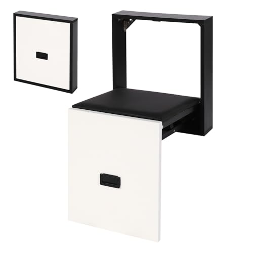 TkkMivcOC Wandmontierter Klappstuhl, Schuhwechselhocker, Platzsparender Wandhocker, Versteckter Klappstuhl für Balkon Eingangsbereich Waschküchen, 7.5cm Gefaltete Dicke (Schwarz & Weiß) von TkkMivcOC