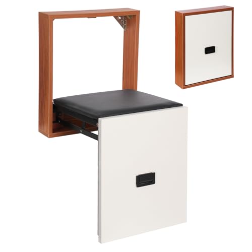 TkkMivcOC Wandmontierter Klappstuhl, Schuhwechselhocker, Platzsparender Wandhocker, Versteckter Klappstuhl für Balkon Eingangsbereich Waschküchen, 7.5cm Gefaltete Dicke (Schwarz & Weiß & Holz) von TkkMivcOC