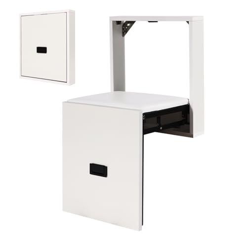 TkkMivcOC Wandmontierter Klappstuhl, Schuhwechselhocker, Platzsparender Wandhocker, Versteckter Klappstuhl für Balkon Eingangsbereich Waschküchen, 7.5cm Gefaltete Dicke (Weiß) von TkkMivcOC