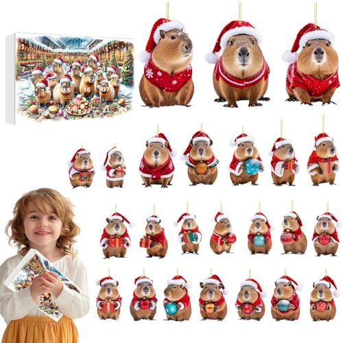 Tktouci 24 Tage Capybara Adventskalender Weihnachtskalender - 24 Türchen Countdown Bis Weihnachten | Capybara 2D Acryl Dekoanhänger Für Baum Wand Tür Fenster Deko Kinder Erwachsene von Tktouci