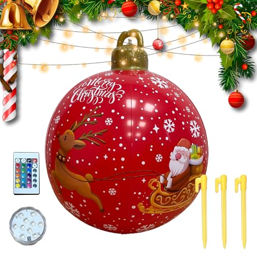 Tktouci Aufblasbare Weihnachtsdekoration Für Den Garten 60 cm,Weihnachtsdekoration Kugel Mit Lichterkette | 16 Farben Fernbedienung Deko Für Pool Eingang Rasen von Tktouci