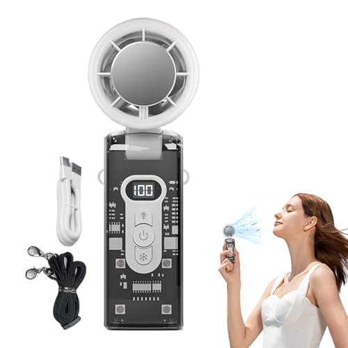 Tktouci Aufladbarer Tragbarer Handventilator, Tragbarer persönlicher Ventilator mit sofortiger Kühlplatte, Verstellbares Kühlgerät Mit LED-Licht Für Arbeitsplatz Zuhause Nachtsport Wandern Heißes von Tktouci