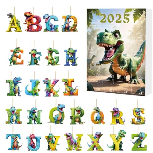 Tktouci Christmas Countdown - Dezember Kalender Countdown | Mit 24 Boxen 2D Acryl Dinosaurier Alphabet Motiv Für Weihnachtsfest Mädchen Männer Frauen Kinder Geschenkfüllung von Tktouci