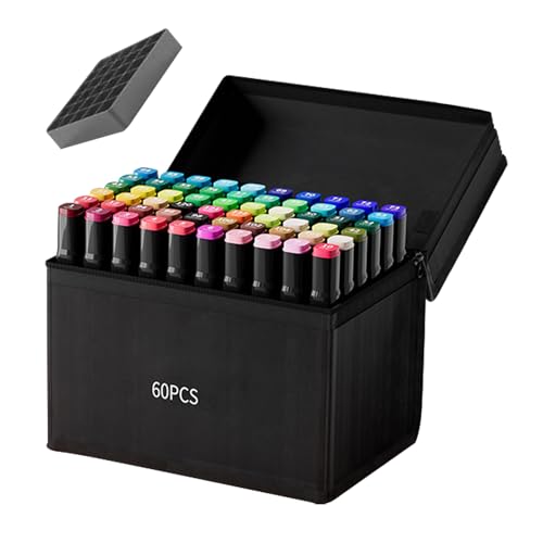Tktouci Doppelspitze Marker,60 Farben Alkohol Doppelspitzen-Marker Set | Feine Skizzen- & Zeichenkunstzubehör mit Meißelspitze, Ölbasierte Malstifte für Papier, Stoff & Journaling von Tktouci