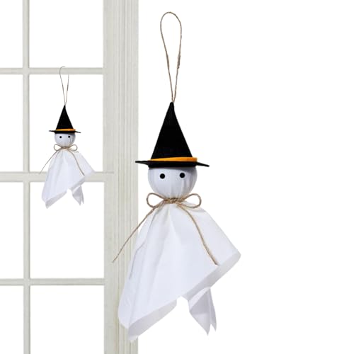 Tktouci Halloween Dekoration - Niedlicher Geist mit Hut Halloween Dekoration | Gruselige Dekorationen Partyzubehör für Zuhause Fenster Garten Terrasse Innenbereich Außenbereich Zweige Spukhaus von Tktouci