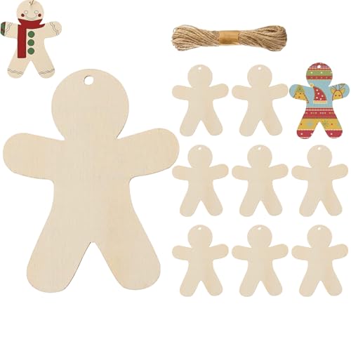 Tktouci Lebkuchenmänner Deko | 10 Stücke Lebkuchenmännchen Weihnachtsdekoration,Blanko Holzscheiben Deko Für Geburtstag Hochzeit Reise Wand Fenster Zuhause Familie von Tktouci