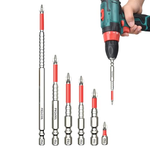 Tktouci Magnetische Schraubendreher-Bits | Schraubenzieher Bits 6er Set,Rutschfest Multifunktional für Bau Holz Sanitär Elektro Metall Wartung Möbel Dach von Tktouci