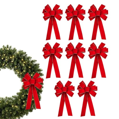 Tktouci Weihnachtsbaum Schleifen,Große Rote Schleifen Für Weihnachtsbaum | 8-teiliger Weihnachtsschmuck für Fensterbank Garten Terrasse Wohnzimmer Kamin von Tktouci