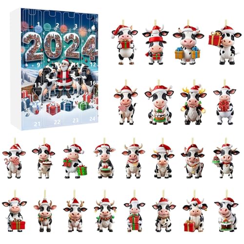 Tktouci Weihnachtsornament Adventskalender - 24 Türchen Hängbare Kuh Deko Countdown Kalender | 2D Acryl Wohnkultur Für Festtage Veranstalter Schulaktivitäten Familienzeit Kinder Pädagogen von Tktouci