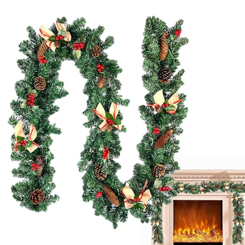 Tktouci Winterkiefer Girlande Mit Roten Beeren,8.8FT Weihnachtsbeeren Girlande Mit Tannenzapfen | Saisonale Deko Für Küche Kaminfeuer Bücherregal Hof Party von Tktouci